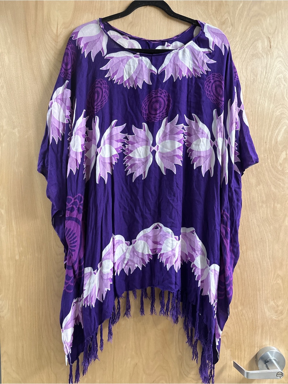 Purple Floral Fringe Poncho Top